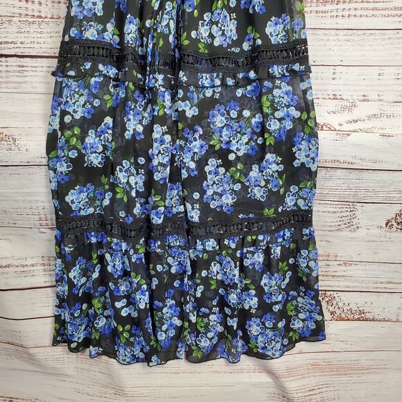 Disney Princess Mulan Cosplay Maxi Dress Blue Floral Ruffle Tier Crochet Flowy M - Picture 8 of 15